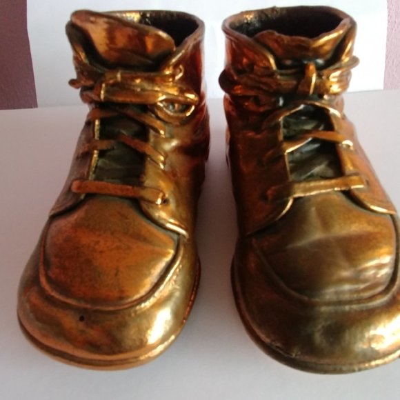 Vintage Bronze Dipped Baby Shoes Plated Metal with Laces - Picture 8 of 8
